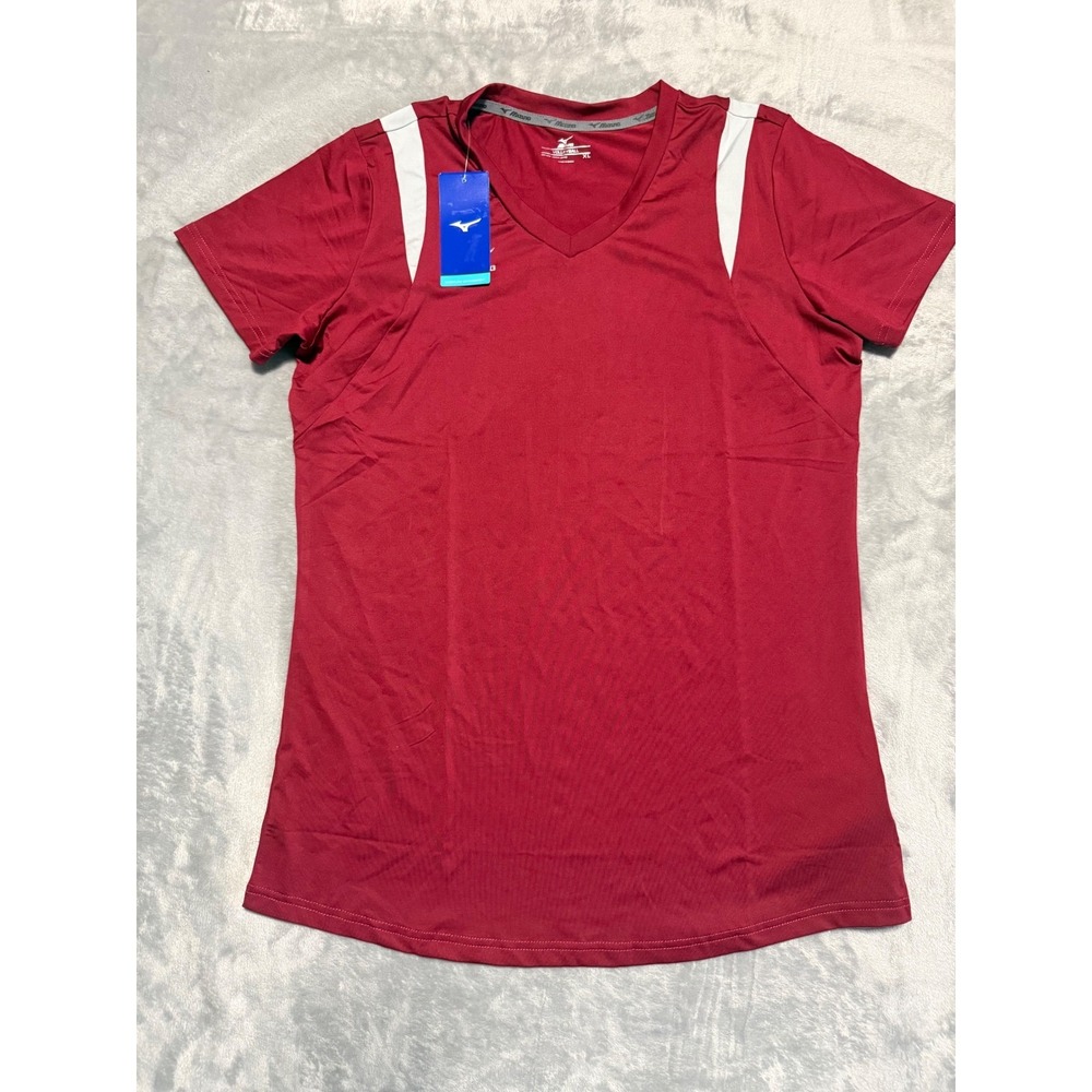 Mizuno Volleyball Jersey Women XL Red V-Neck Short Sleeve Athletic Top